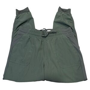 Mondetta Womens Joggers L Green Athletic Hiking Pants Ribbed Trim Drawstring